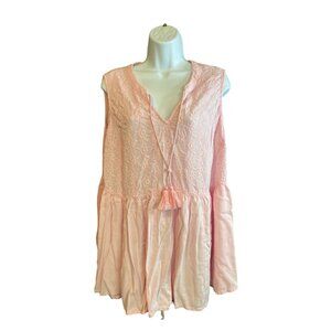 Torrid Womens Plus Size 1X Pink Sleeveless Tunic Top Embroidered Boho Casual